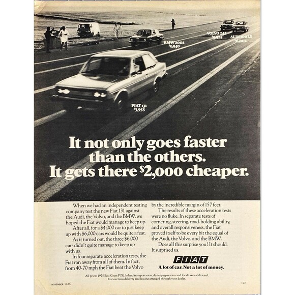 Fiat 131 "A Lot of Car. Not a Lot of Money" Vintage Print Ad 1975 - Picture 1 of 3